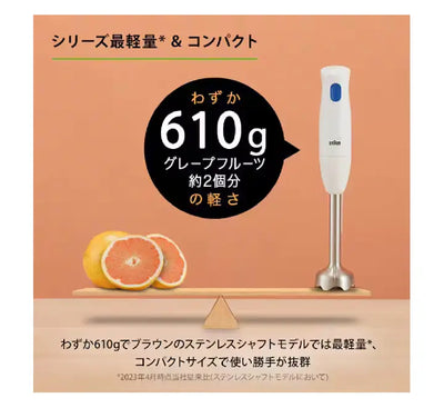 Detailed close-up view of the stainless steel blades and anti-splash bell-shaped dome on the Braun MultiQuick 1 hand blender.