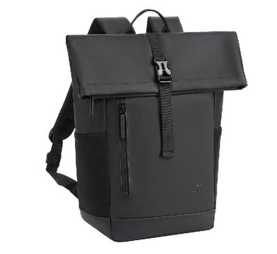 Rivacase 7826 Eden Eco 17L rolltop laptop backpack in classic black front view