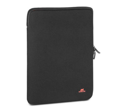 Rivacase 5221 Anti-Shock MacBook 13-inch vertical laptop sleeve in matte black, main front view.