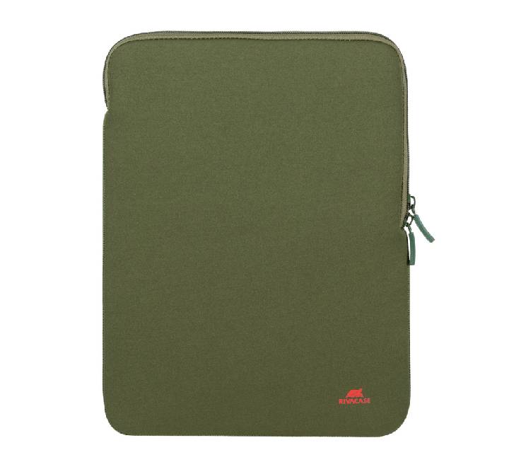 Rivacase 5221 Anti-Shock MacBook 13-inch vertical laptop sleeve in Khaki earth tone, main front view.