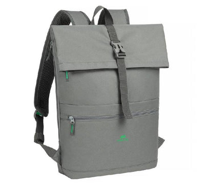 Rivacase 5567 Gremio Eco rolltop 15L laptop backpack in melange grey, showcasing its sustainable water-repellent RPET polyester exterior.