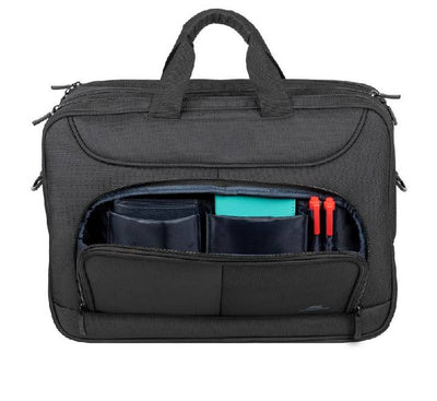 Close-up of Rivacase 8432 hidden zippered pocket on trolley strap for passport and wallet security.