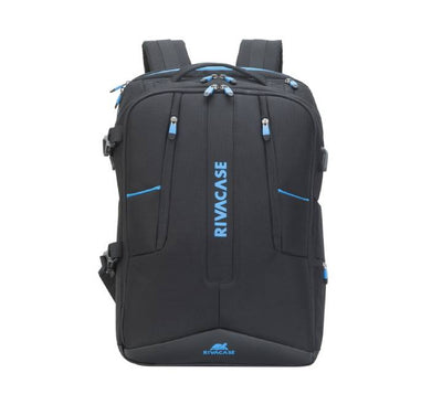 Rivacase 7860 Borneo black 17.3 inch ECO gaming backpack with futuristic front panel for Myanmar gamers.