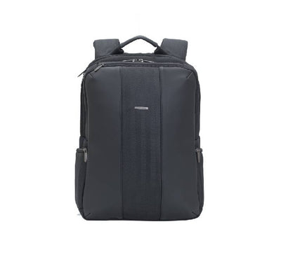 Rivacase 8165 Narita 15.6 inch business laptop backpack in black with premium leather inserts.