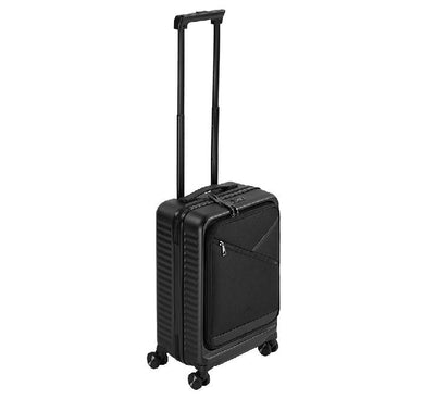 Rivacase 8181 Clark Eco hardshell cabin luggage in matte black showing front laptop compartment zip structure
