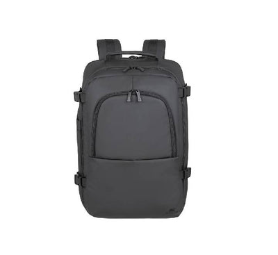 Rivacase 8465 black coated ECO travel laptop backpack for 17.3 inch laptops, water-resistant material.