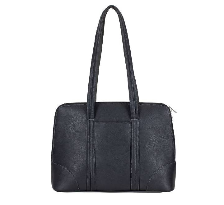 Rivacase 8992 Orly ladies laptop bag in Black, premium PU leather exterior front view with extended shoulder straps.