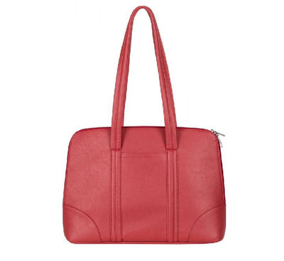 Rivacase 8992 Orly ladies laptop bag in Red, premium water-resistant PU leather exterior front view with extended shoulder straps.