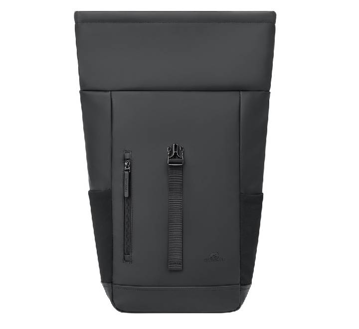 Inside compartment of black Rivacase 7826 Eden Eco backpack showing 14 inch laptop sleeve and tablet pocket