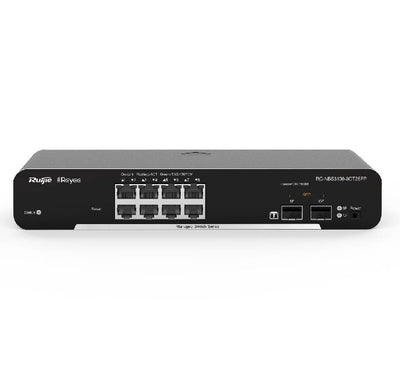 Ruijie Reyee RG-NBS3100-8GT2SFP 10-Port Layer 2 Switch showing 8 gigabit ports and 2 SFP fiber slots.