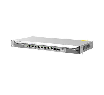 Front interface layout of Ruijie RG-EG1510XS router showing 10GbE SFP+ uplinks and 2.5GbE RJ45 multi-WAN ports
