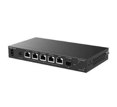Ruijie Reyee RG-EG406XS rear panel showing 5x 2.5G Ethernet ports and 1x 10G SFP+ optical uplink port