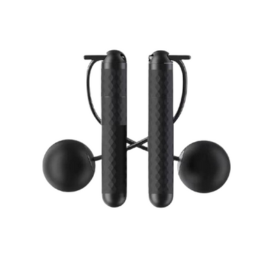 Skipping Rope HW292 Black fitness speed rope with aluminum alloy handles and balance ball layout.