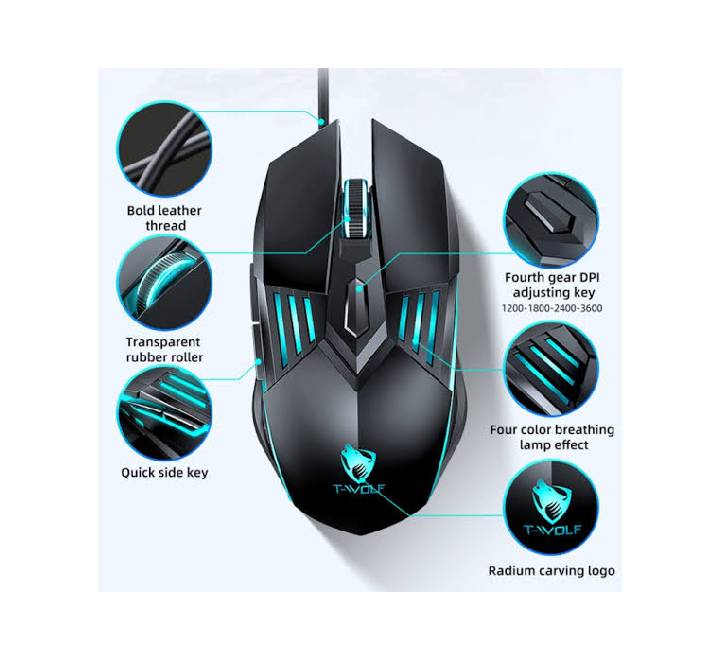 Close up view of the rapid navigation side keys and premium rubberized surface on T-WOLF G560 mouse