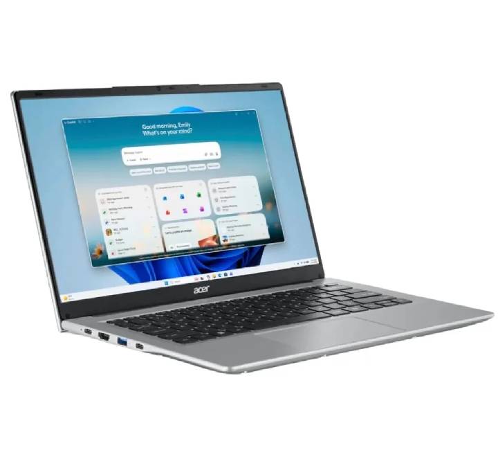 Side view of the slim Acer Aspire Lite 14 highlighting its USB Type-C and standard USB ports