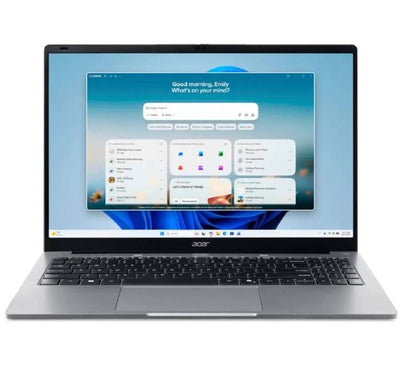 Acer Aspire Lite 15 laptop in lunar gray open at an angle showing its 15.6-inch display and keyboard
