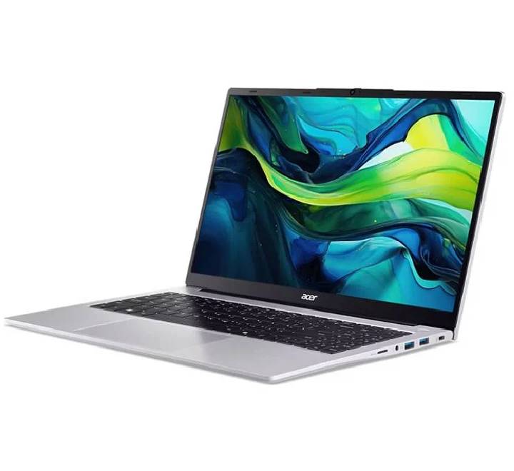 Acer Aspire Lite AL15 42P laptop showing 15.6 inch Full HD IPS screen and full size keyboard