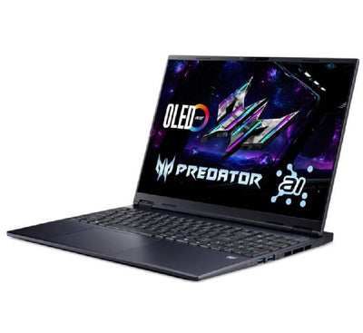 Acer Predator Helios Neo 16S open view highlighting its 240Hz OLED display and backlit keyboard.