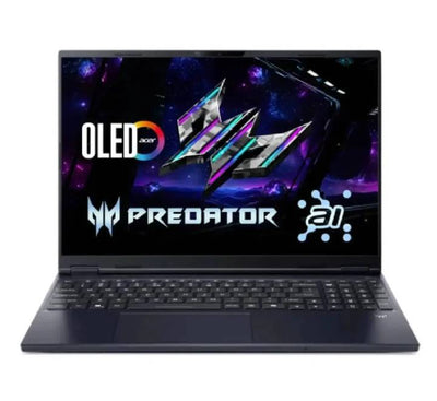 Acer Predator Helios Neo 16S AI gaming laptop in Abyssal Black front closed view.