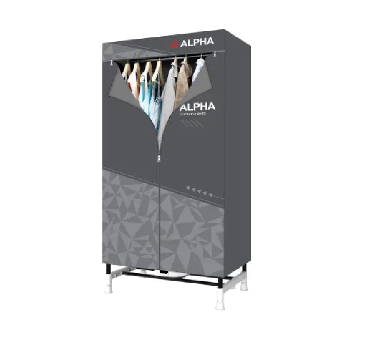 Alpha Clothes Dryer ALSD 1100 open wardrobe showing hanging rack and laundry capacity