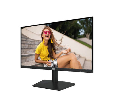 Side profile of AOC 24B15H2 100Hz monitor highlighting its slim cabinet design and tilt-adjustable stand.