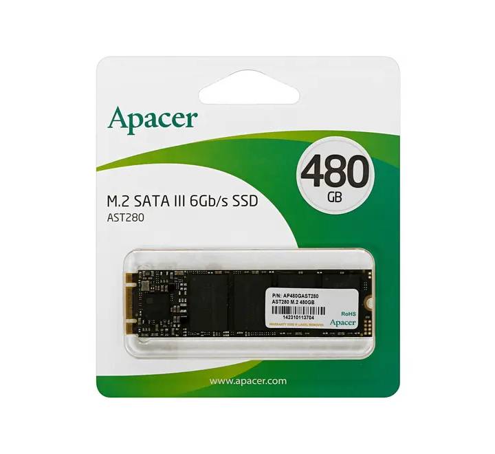 Apacer AST280 480GB M.2 2280 SATA III internal solid state drive component circuit view.