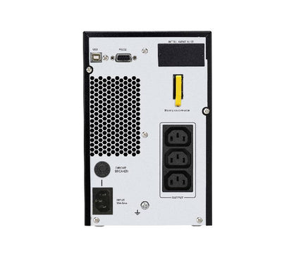 APC Easy UPS Online SRV 1000VA tower unit positioned in a small office networking environment.