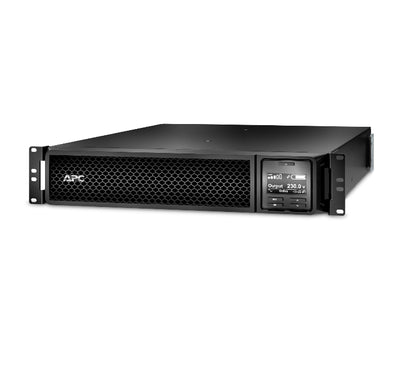 APC Smart-UPS SRT 1500VA 230V SRT1500XLI double-conversion online UPS front view showing LCD display panel.