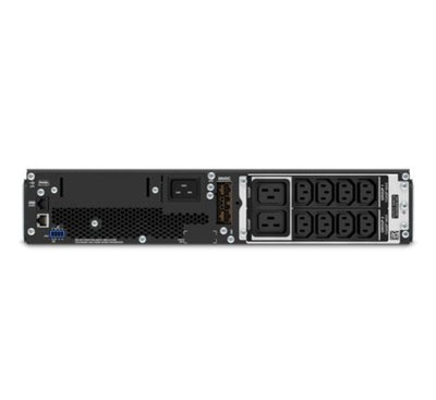 Rear panel outlets, smart slot, and input connection ports on APC SRT3000RMXLI UPS