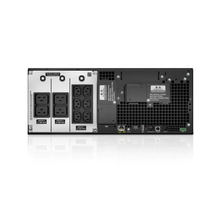 APC Smart-UPS SRT 6000VA rackmount unit packaged alongside its metal rail kit and mounting accessories.