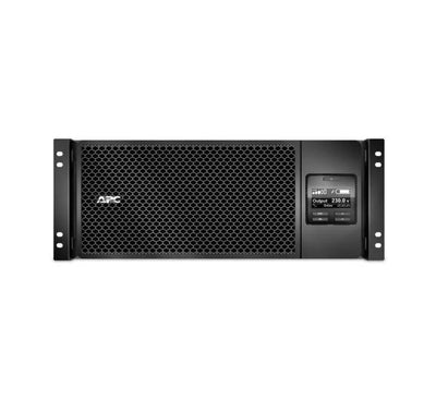 APC Smart-UPS SRT 6000VA RM 230V online UPS showing its front control panel, LCD display, and black rackmount chassis.