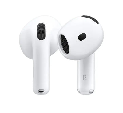 Apple AirPods 4 in White placed alongside open USB-C charging case