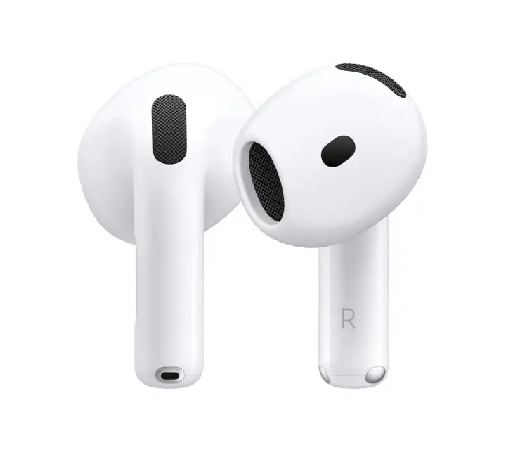 Apple AirPods 4 in White placed alongside open USB-C charging case