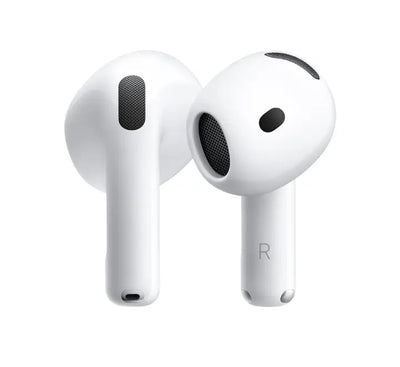 Apple AirPods 5 in iconic White with the Wireless Charging Case standing upright
