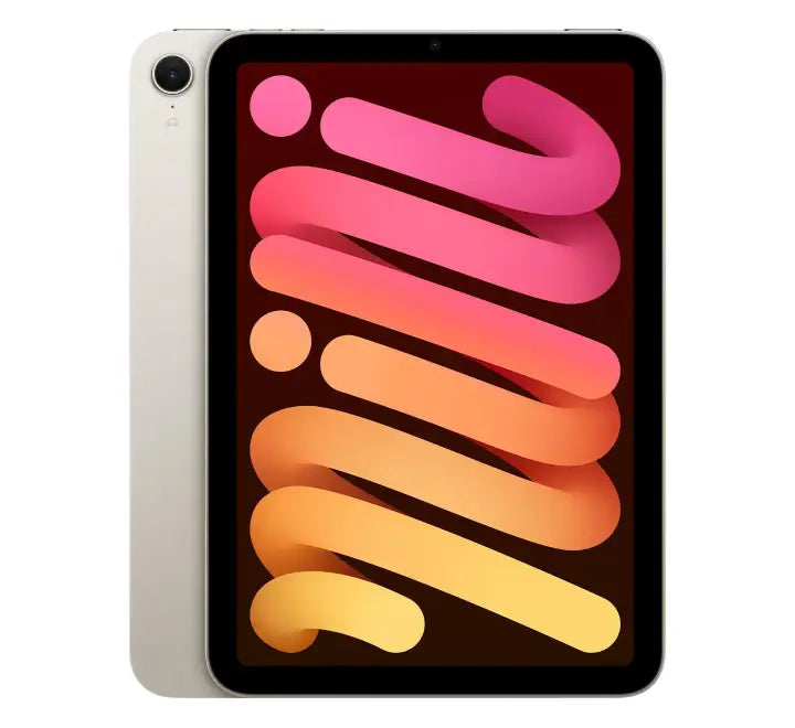 Apple iPad mini 7 2024 model in Starlight finish with sleek aluminum body.
