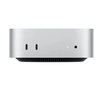 Rear view of the Apple M6 Mac Mini showing Thunderbolt 4 ports, HDMI connection, and Ethernet port.