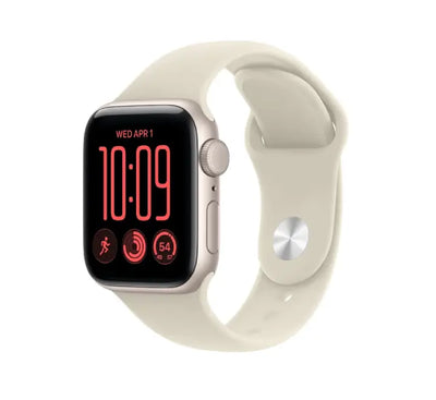 Apple Watch SE 3 GPS 40mm Aluminium Case in Starlight featuring a sports band on a white background