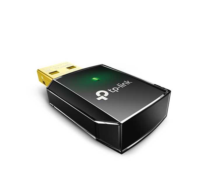 Compact mini design of TP-Link Archer T2U plugged into a laptop USB port.