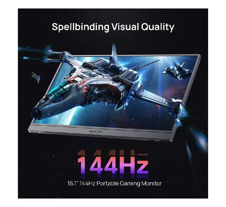 ARZOPA Z1FC 144Hz portable monitor connected to a gaming console via USB-C for dual screen gameplay