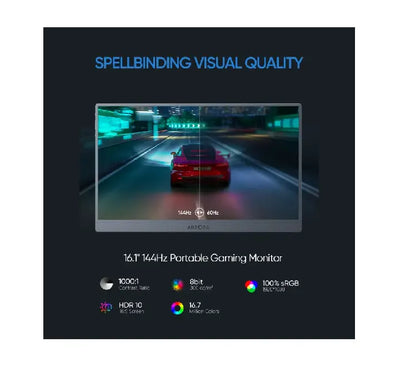ARZOPA Z1FC 144Hz portable monitor connected to a gaming console via USB-C for dual screen gameplay