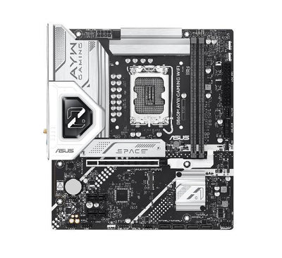 ASUS B860M AYW Gaming WiFi Motherboard top-down view showing layout and heatsinks