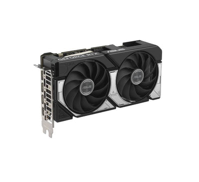 Close-up of the dual Axial-tech fans on the ASUS Dual GeForce RTX 5060 Ti graphics card