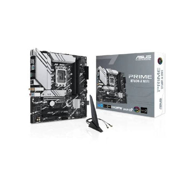 Close-up view of the LGA1700 CPU socket and DDR5 memory slots on the ASUS Prime B760M-A WiFi motherboard