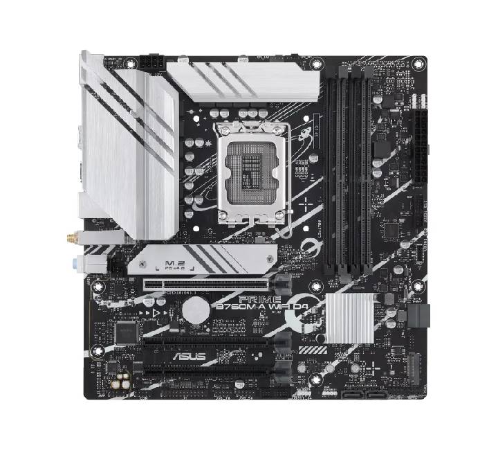ASUS Prime B760M-A WiFi Motherboard top-down layout view featuring heatsinks and chipset
