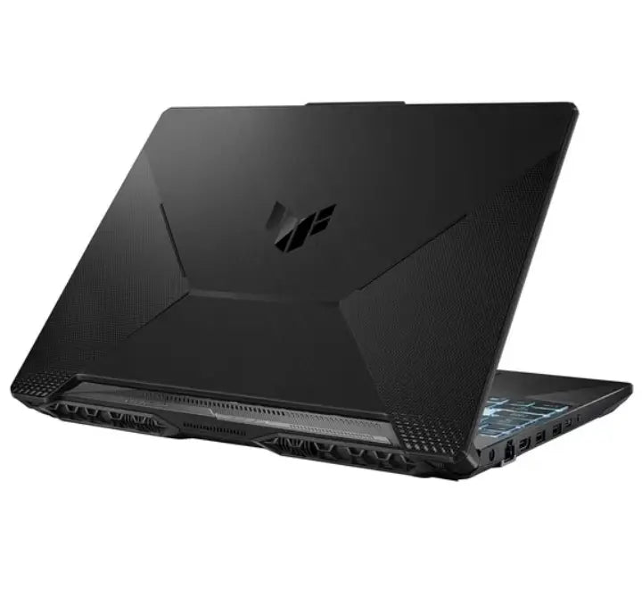 Side profile of ASUS TUF A17 showing large cooling vents and USB-C, HDMI, and LAN ports