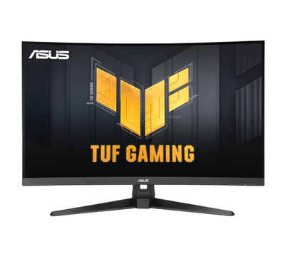 Front view of the ASUS TUF Gaming VG32WQ3B 31.5-inch 180Hz curved gaming monitor displaying a vibrant wallpaper.
