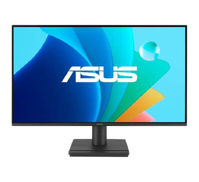 Front angled profile shot of the ASUS VA259HGA 24.5-inch 120Hz IPS gaming monitor showcasing its thin bezels and sturdy desktop stand profile.