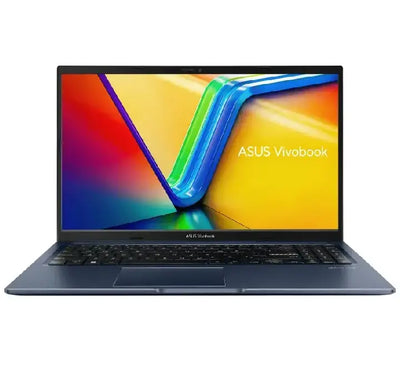 Front view of the open ASUS Vivobook 15 X1502VA-BQ1225W laptop in Quiet Blue showing its 15.6 inch FHD IPS eye care display.