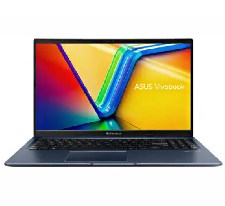Front view of ASUS Vivobook 15 X1502VA-NJ980W featuring a 15.6-inch FHD display and Quiet Blue finish.
