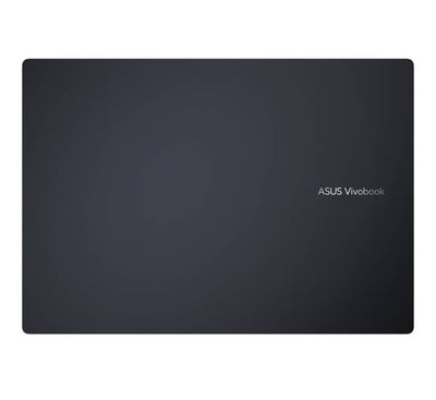 Close-up detail of the ASUS Vivobook 16 keyboard and palm rest, highlighting the Intel Core Ultra 5 AI-powered performance sticker.
